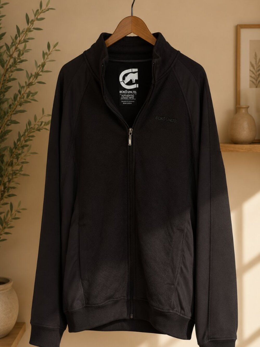 Ecko Unltd Men's XL Black Full Zip Textured Jacket Mock Neck Streetwear